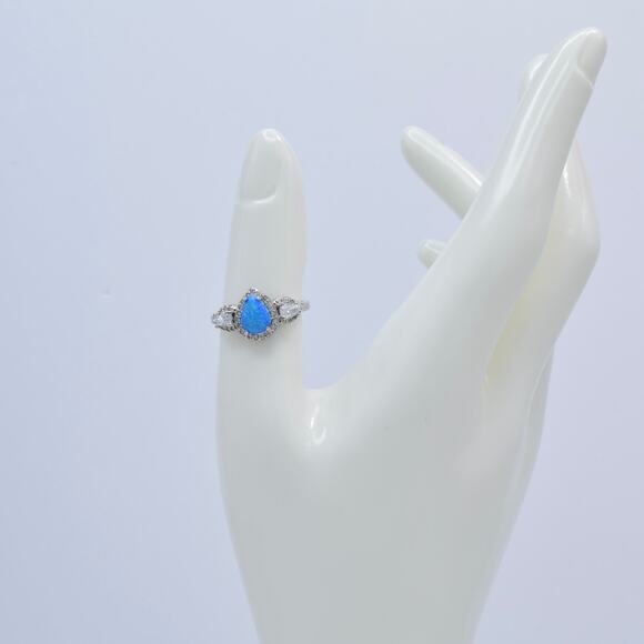 NWOT Fragrant Jewels Blue Opal Pear Cut Halo CZ Ring Size 7.75 US - Picture 5 of 5